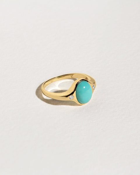 turquoise ring with white diamonds and 14k yellow gold