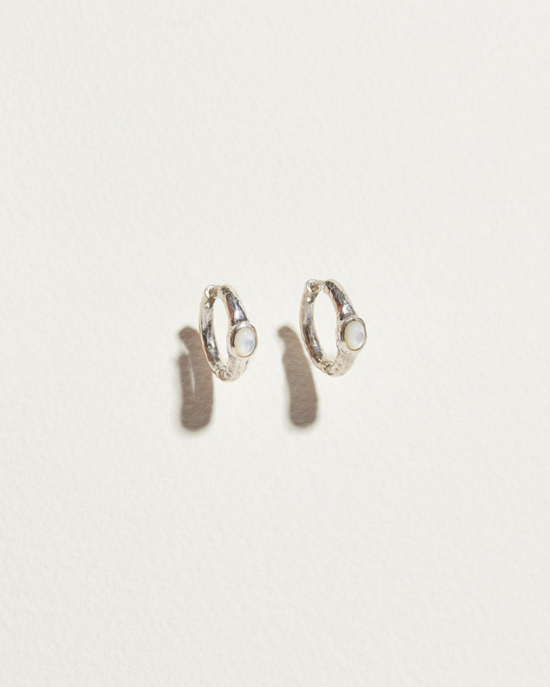 silver hoop earrings with mother of pearl