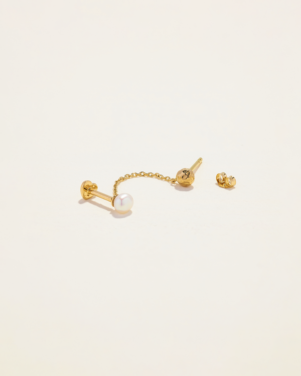 gold chain stud earring with pearl