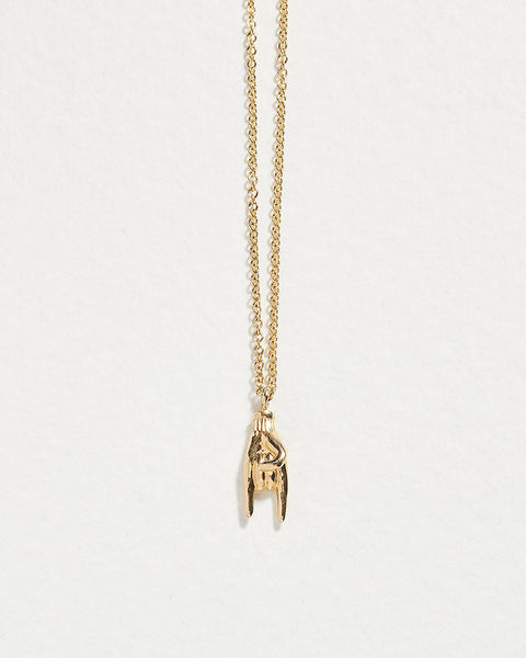 mano cornuto necklace with 14k yellow gold