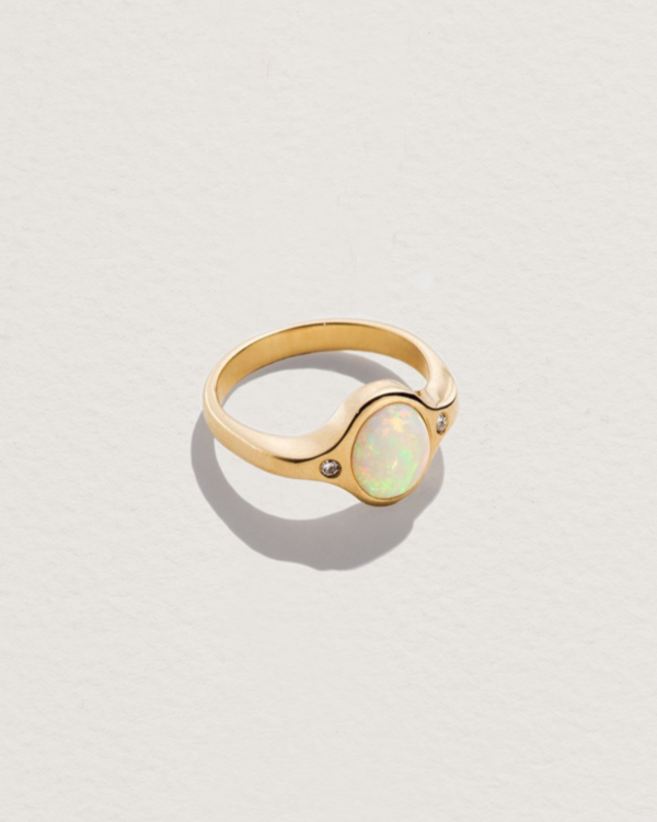mini essential ring with opal and white diamonds