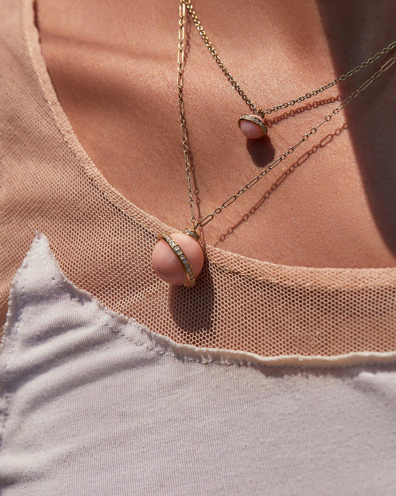 pink opal saturn necklace by pamela love